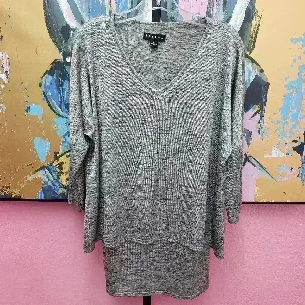 Tribal Heathered Gray V-Neckline Tunic